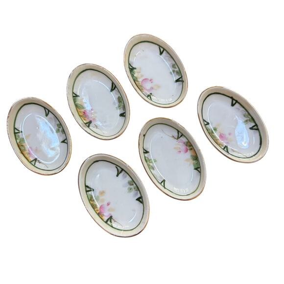 Vintage Nippon porcelain set of 6 individual salt dips cellars hand painted oval - Picture 1 of 7